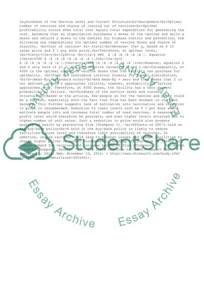 Goodness of the Service Level and Current Structure