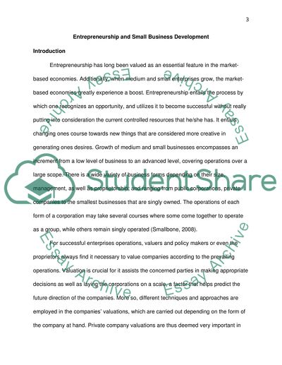 Entrepreneurship and Small Business Development Outline - Private Company Valuation