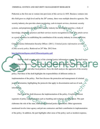 Sources on Criminal Justice and Security Management Investigation