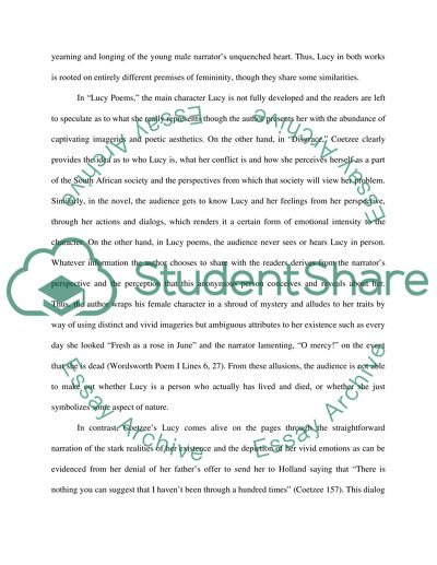 Comparative Analysis of Lucy in J M Coetzees Disgrace and Lucy in William Wordsworths the Lucy Poems