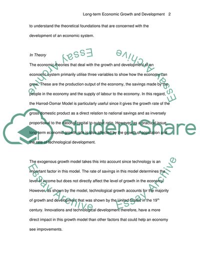 Long run economic growth and development
