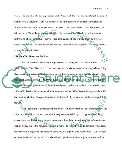 Civil and Criminal Categories of the No Electronic Theft Act: Criminal Copyright Infringement