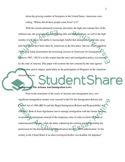 Impact of the Anti-Immigration Laws in Arizona and Hispanics Participation in the Political System