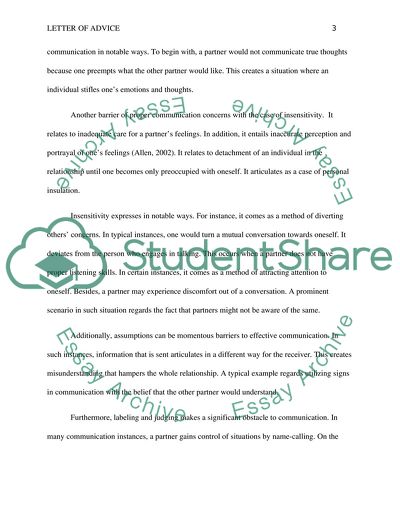 Letter of Advice: Aspects of Communication for Relationship