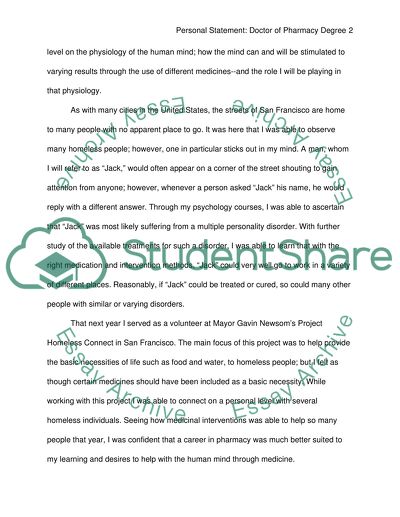 Personal Statement: Doctor of Pharmacy Degree