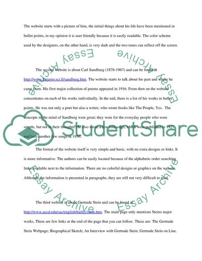 Edwin Arlington Robinson, Carl Sandburg, Gertrude Stein. Website Review