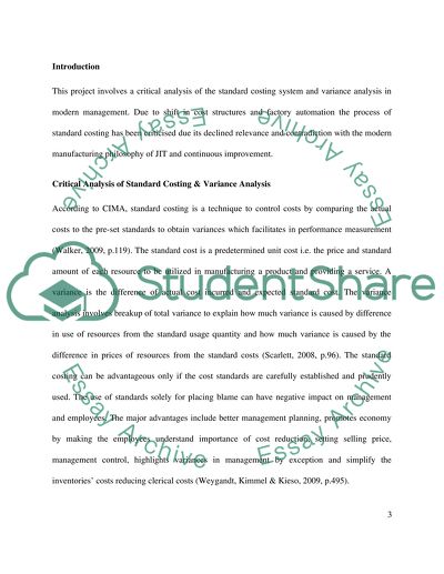 Relevance of Standard Costing & Variance Analysis