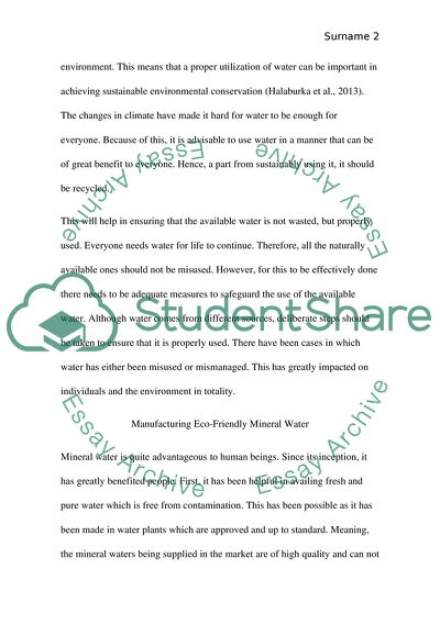 Feasibility Manufacturing an Eco-Friendly Mineral Water