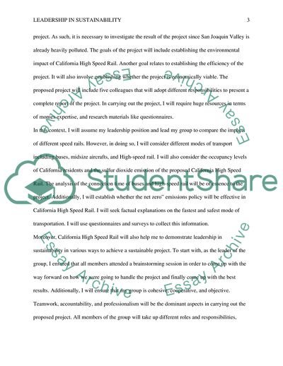 Leadership in Sustainability Certificate and Project Proposal