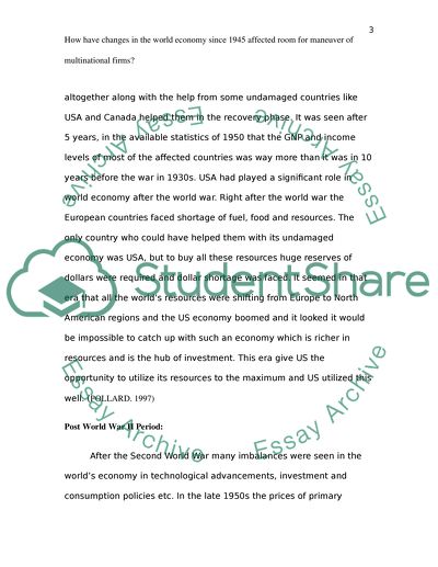 How Have Changes In The World Economy Since 1945 Affected Room For Maneuver Of Multinational Firms