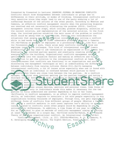 Learning Journal on Managing Conflict