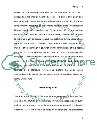 Attention Deficit-Hyperactivity Disorder, Learning and Child Health Provision