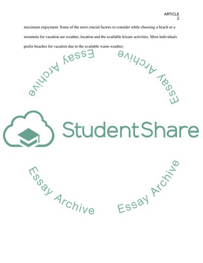 Comparison of Beaches and Mountains as Vacation sites
