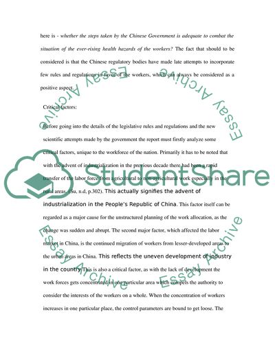 Legislation used to control hazards in the workplace in P. R. of China