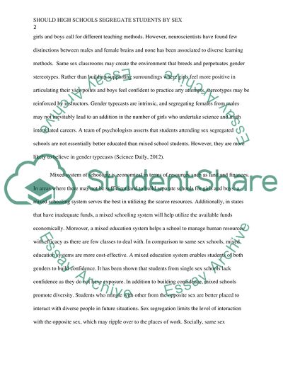 Should High Schools Segregate Students by Sex