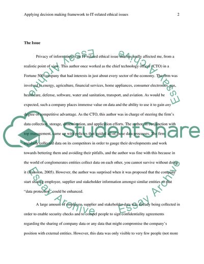 Applying Decision Making Framework to IT-Related Ethical Issues