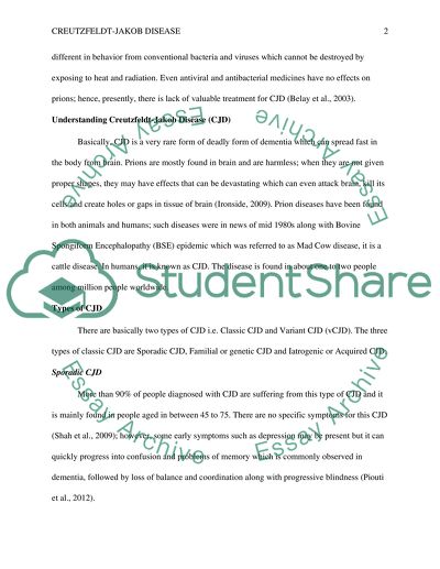 Creutzfeldt-Jakob disease Research Paper Example | Topics and Well