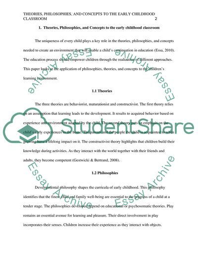 Theories, Philosophies, and Concepts to the Early Childhood Classroom