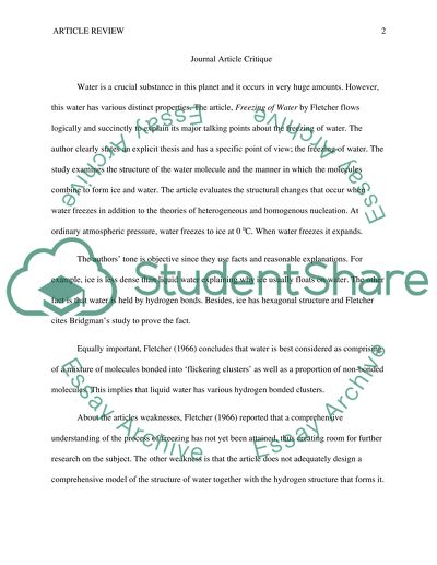 Freezing of Water by Fletcher