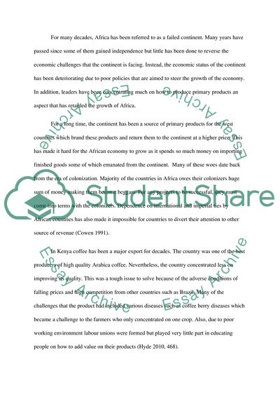 Effects of Specialisation in Primary Products for Export to Africa