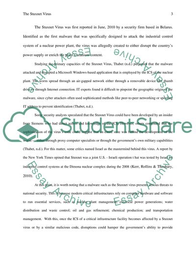 The Stuxnet Virus and Its Components and the US Cyber Security Program