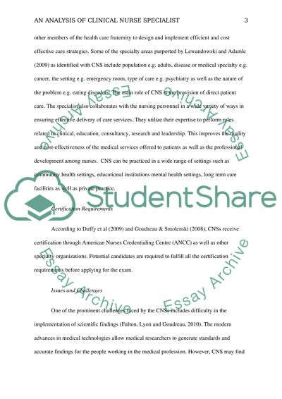 Nursing Capstone: An Analysis of Clinical Nurse Specialist