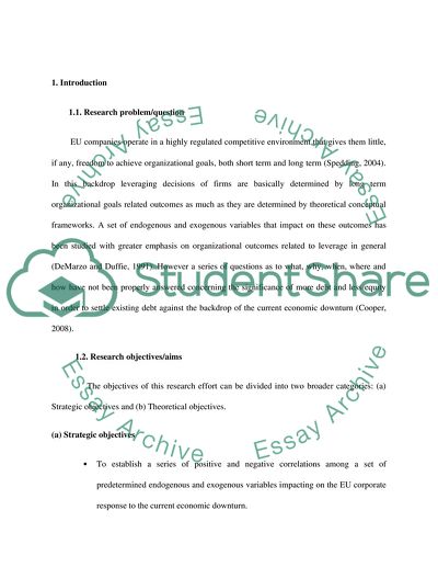 EU Corporate Response to the Current Economic Downturn