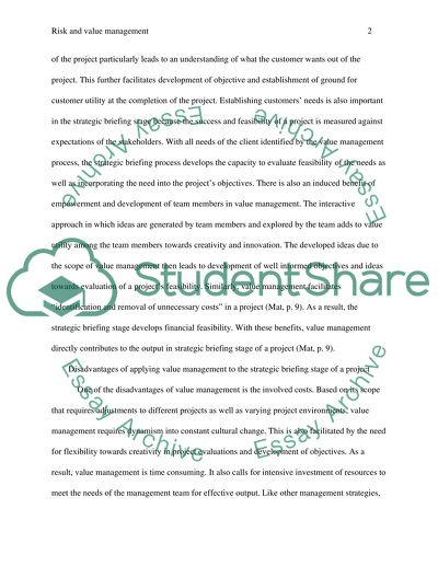 Risk and value management