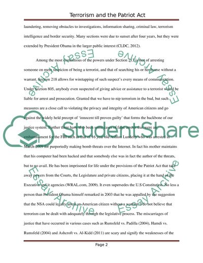 Terrorism and patriot act