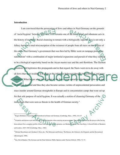 The Persecution of Jews in Nazi Germany on the Grounds of Racial Hygiene between 1933 and 1939