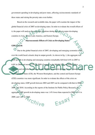 The impact of the Global Economic Crisis on Developing States