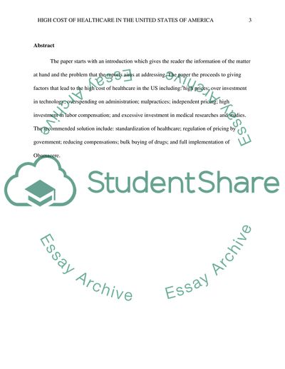 High Cost of Healthcare in the United States of America