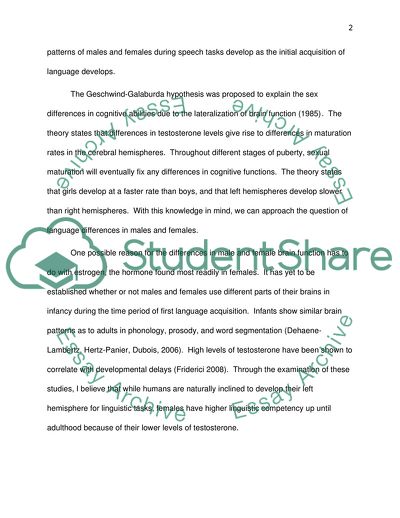 An Analysis of the Differences in Brain Processes of Males and Females during Language Tasks