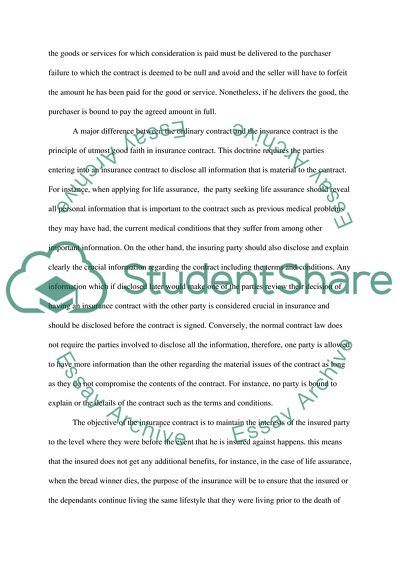The Difference between the Ordinary Contract and the Insurance Contract