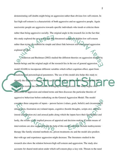 The Relationship between Self-Esteem and Aggression