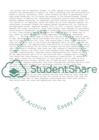 Job Listings at a Multinational Organization: Coors Brewery