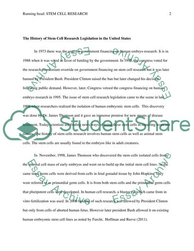 Research Paper On Stem Cell Research Legislation And The Related Legal Issues
