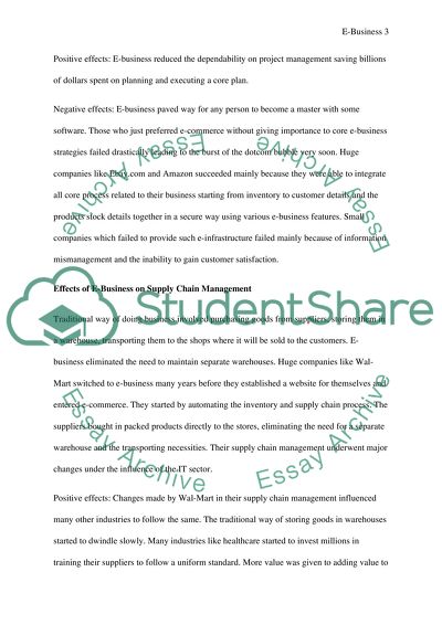 Influence of E-Business on Various Business Features