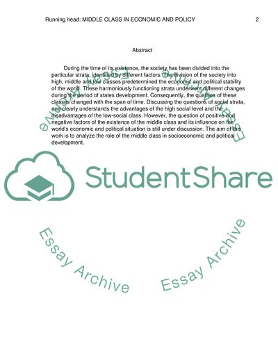 The Role of the Middle Class in Socioeconomic and Political Development