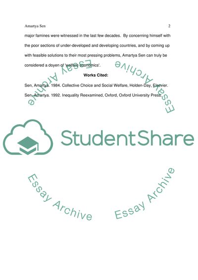 Amartya Sen: His Contribution to Welfare Economics