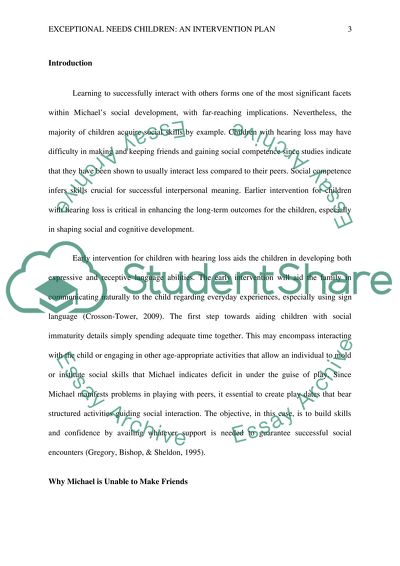 Exceptional Needs Children - Intervention Plan