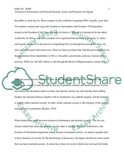 Freedom of Information and National Security: Issues and Prospects for Nigeria