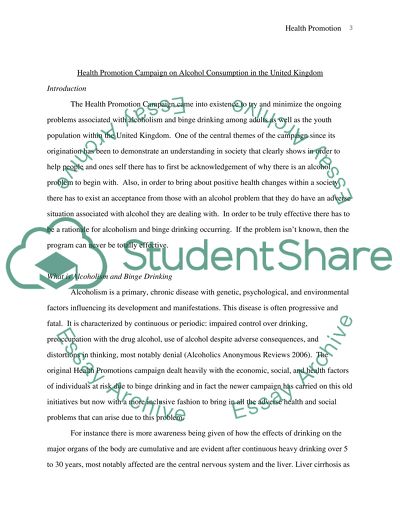 Health Promotion Campaign on Alcohol Consumption in the United Kingdom