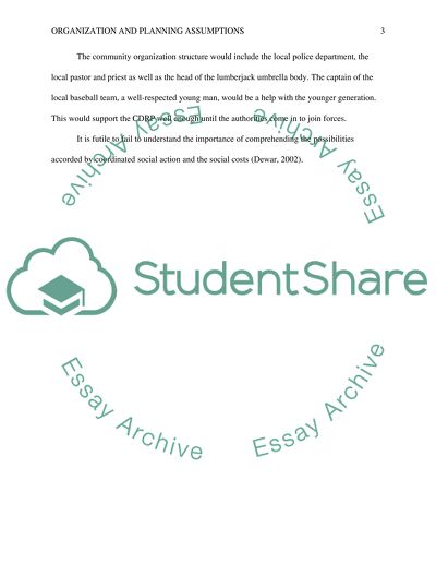 Organization and planning assumptions for the Community Disaster Relief Plan.M1S