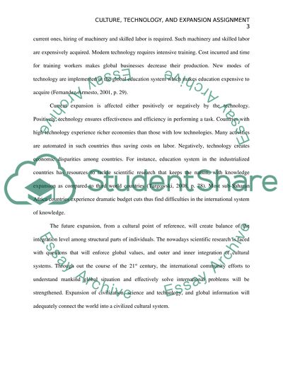 Culture, Technology, and Expansion Assignment
