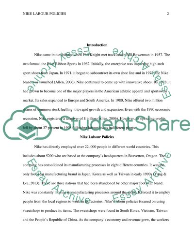 Business Ethical Failure: Nike Labour Policies