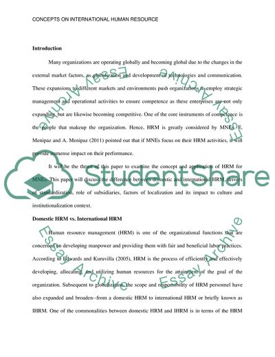 Concepts on International Human Resource Management for Corporations Multinational