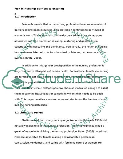 Men in Nursing: Barriers to entering