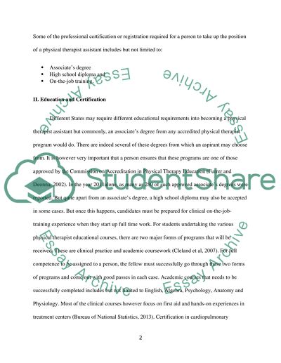 Education of a Physical Therapist Assistant