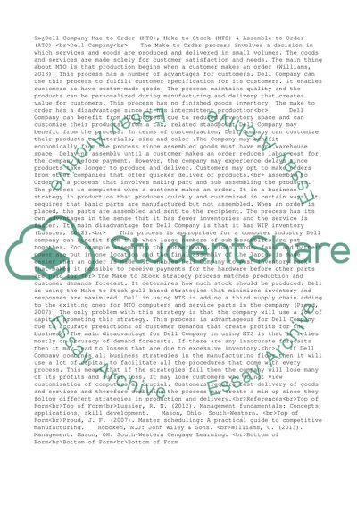 Dell Computer Make to Order (MTO), Make to Stock (MTS) & Assemble to Order (ATO)